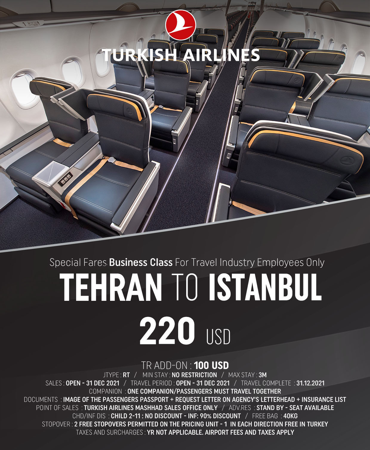 بخشنامه و اطلاعیه   هواپیمایی ترکیش درباره نرخ ویژه تهران استانبول در کابین بیزینس