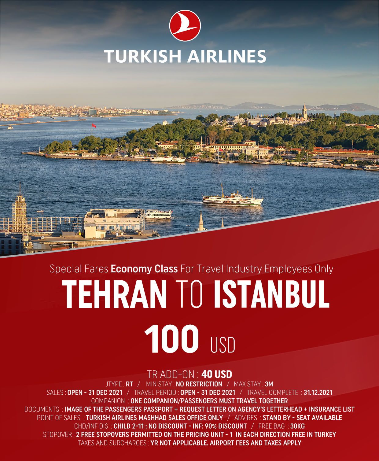 بخشنامه و اطلاعیه   هواپیمایی ترکیش درباره نرخ ویژه تهران استانبول در کابین اکونومی