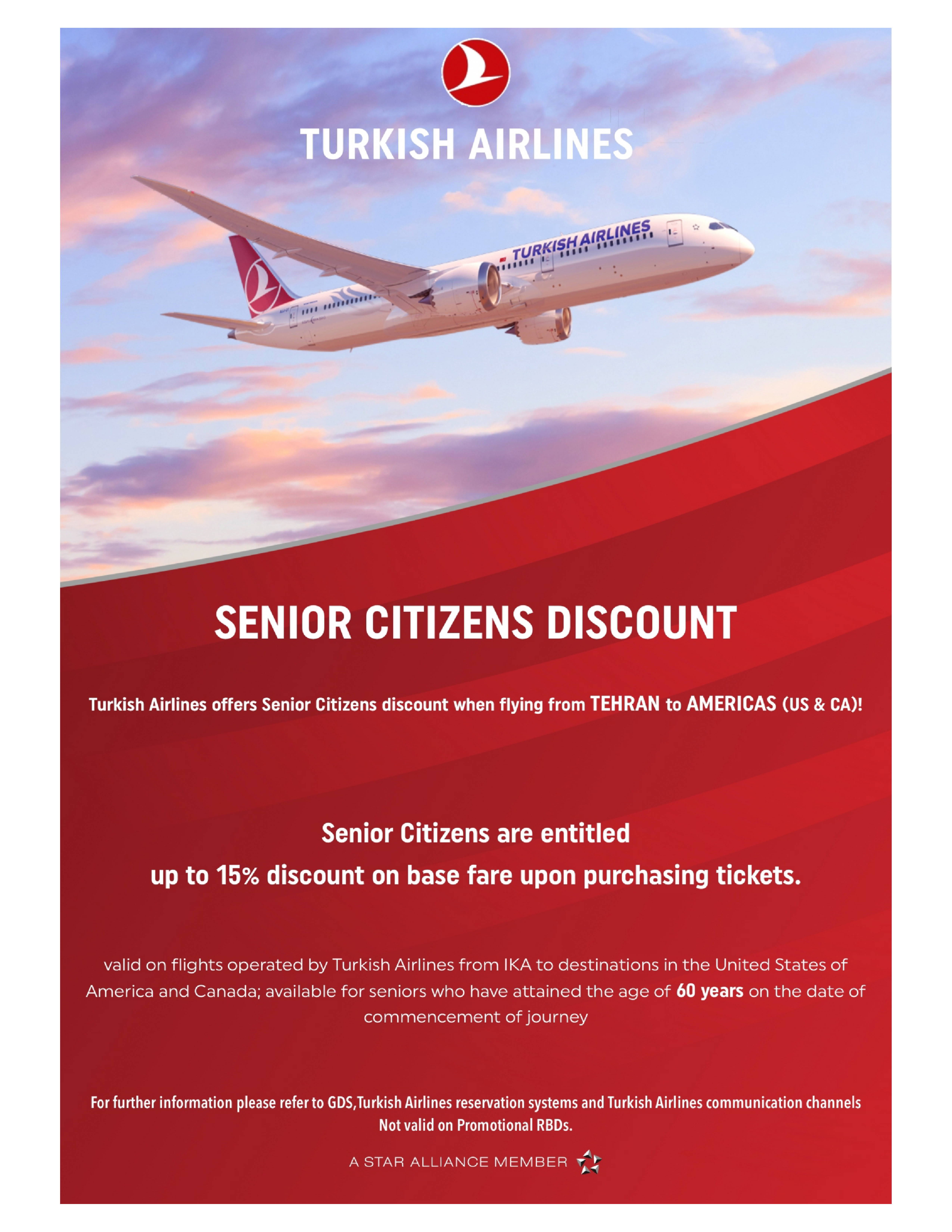 بخشنامه و اطلاعیه   هواپیمایی ترکیش درباره SENIOR CITIZENS DISCOUNT