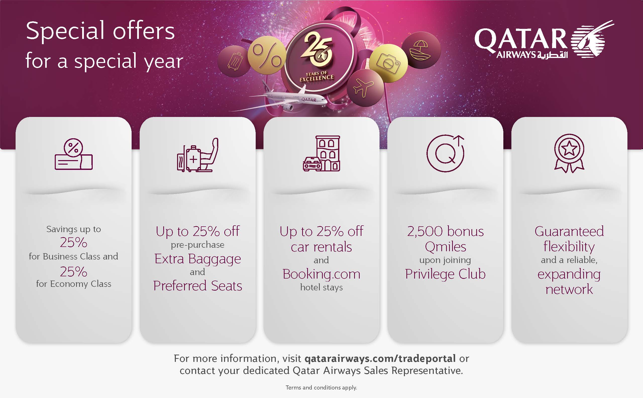 بخشنامه و اطلاعیه   هواپیمایی قطر درباره Special offers for a special year 